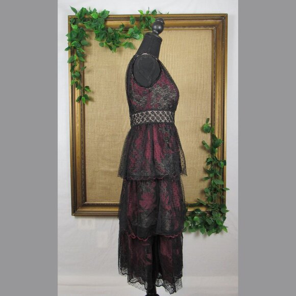 Taylor (Black Label) Embroidered Floral and Lace Tiered Mesh Dress - Picture 3 of 13